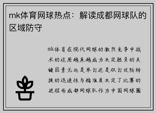 mk体育网球热点：解读成都网球队的区域防守